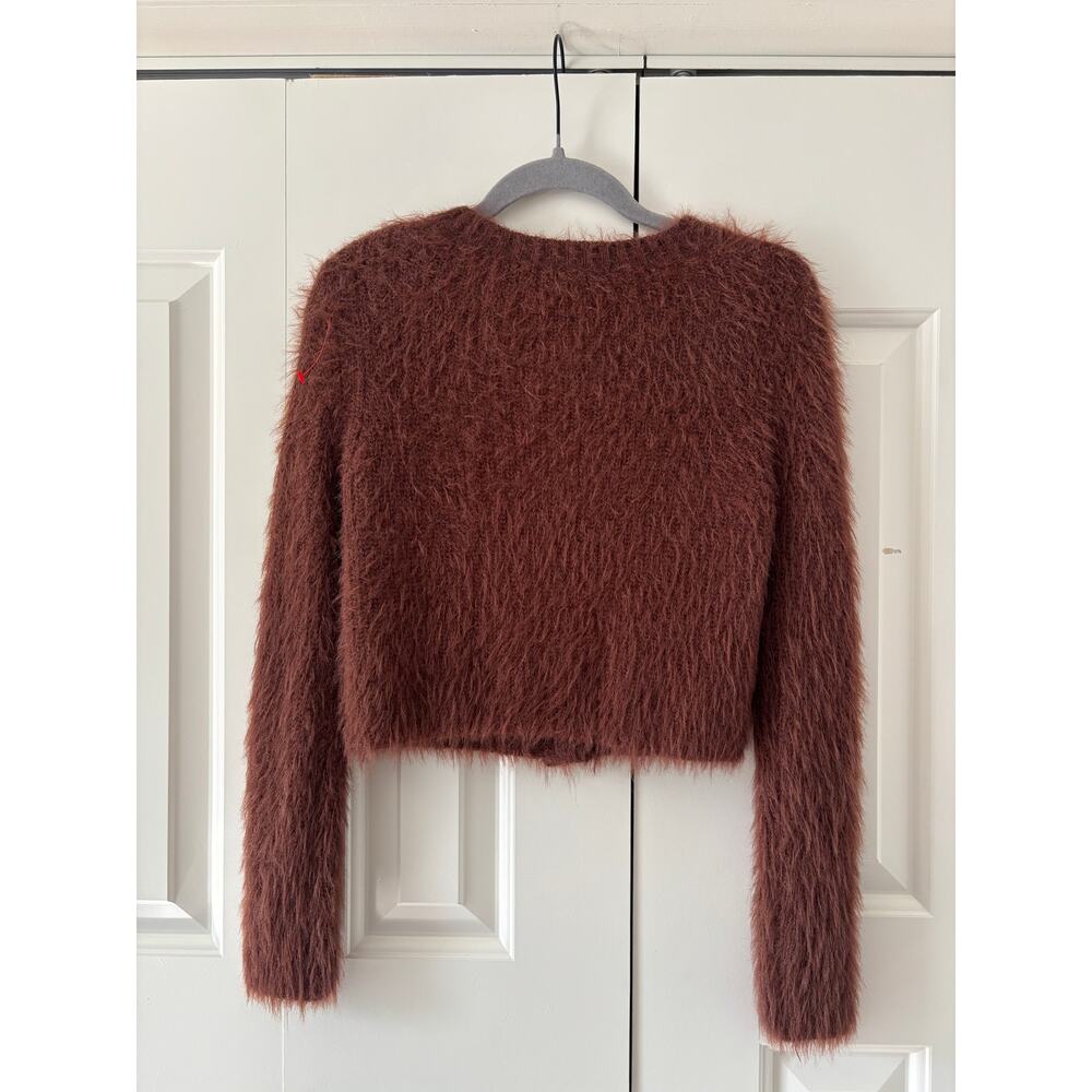 ZARA S Brown Fuzzy Cropped Cardigan Sweater - Picture 6 of 6